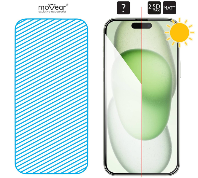 moVear mBOX GLASS mSHIELD 2.5D MAX MATT for Apple iPhone 16 Plus / 15 Plus (6.7") (case friendly, Anti-reflective, with Applicator)