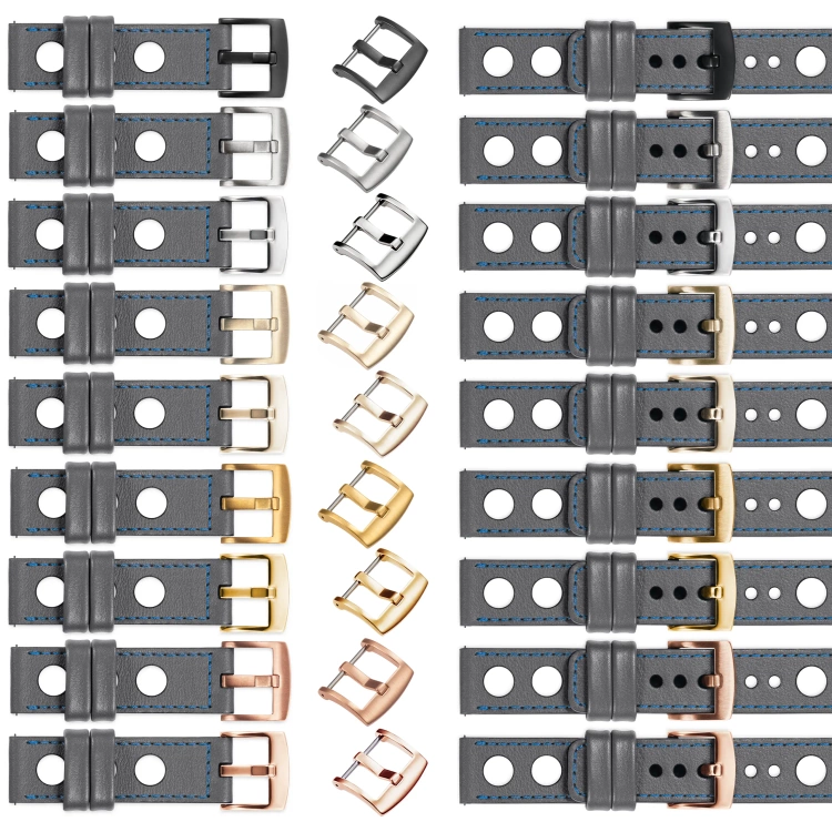 moVear Prestige R1 26mm leather watch strap | Gray, Gray stitching [sizes XS-XXL and buckle to choose from]