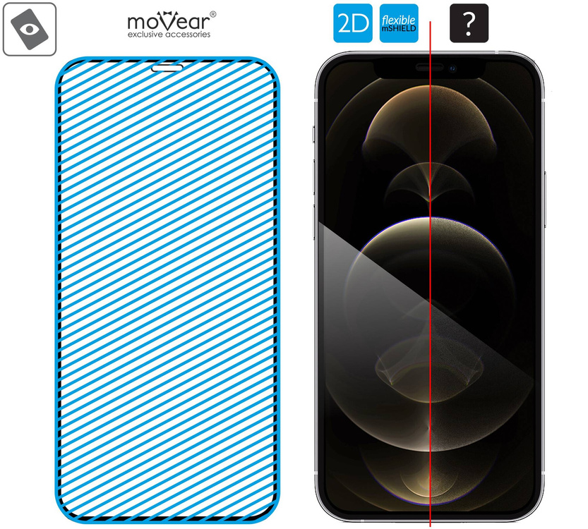 moVear flexible mSHIELD 2D für Apple iPhone 12 Pro Max (6.7"). Gepanzertes Hybridglas.