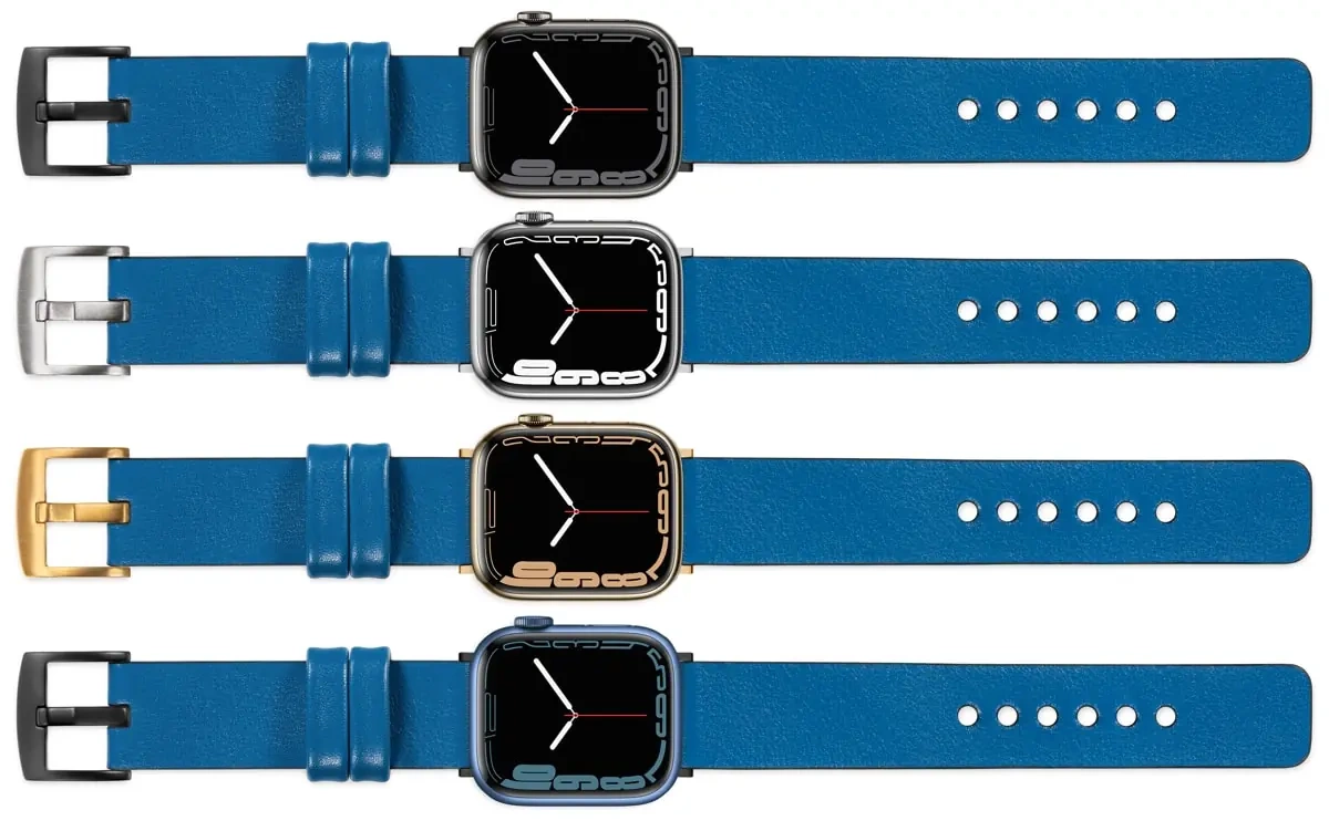 moVear Prestige S1 22mm Lederarmband für Apple Watch 10 / 9 / 8 / 7 / 6 / 5 / 4 / SE (42/41/40mm) Blau [Adapter und Schnalle zur Auswahl]