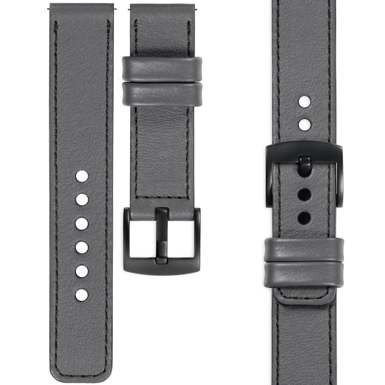 moVear Prestige C1 24mm Uhrenarmband aus Leder | Grau, Grau Nähte [Größen XS-XXL und Schnalle zur Auswahl]