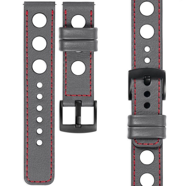 moVear Prestige R1 26mm Uhrenarmband aus Leder | Grau, Grau Nähte [Größen XS-XXL und Schnalle zur Auswahl]