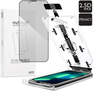 moVear mBOX GLASS mSHIELD 2.5D MAX privacy for Apple iPhone 16e / 14 / 13 / 13 Pro (6.1") (Anti spy, with Applicator)