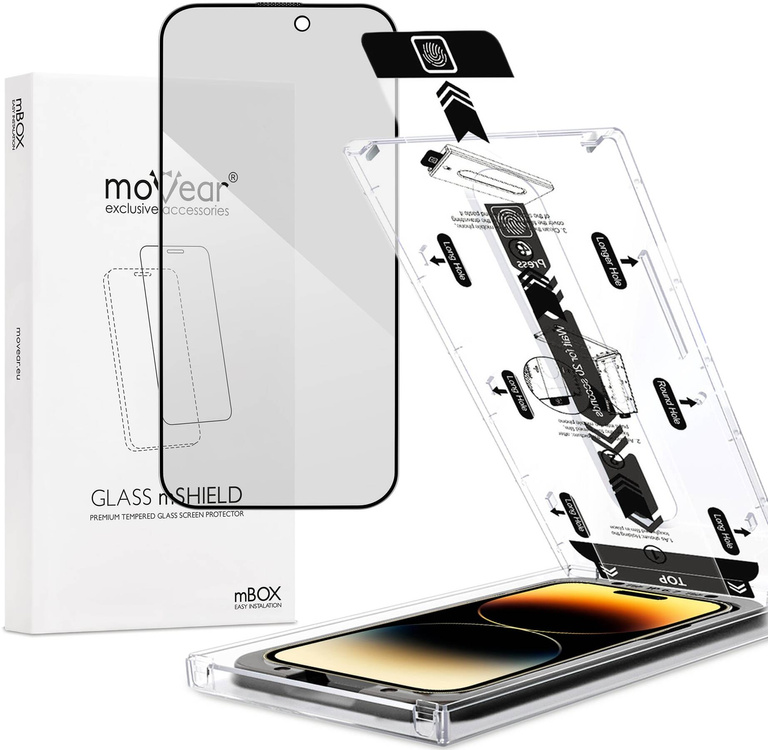 moVear mBOX GLASS mSHIELD 2.5D MAX privacy für Apple iPhone 14 Pro (6.1") (Anti-Spionage, mit Applikator)