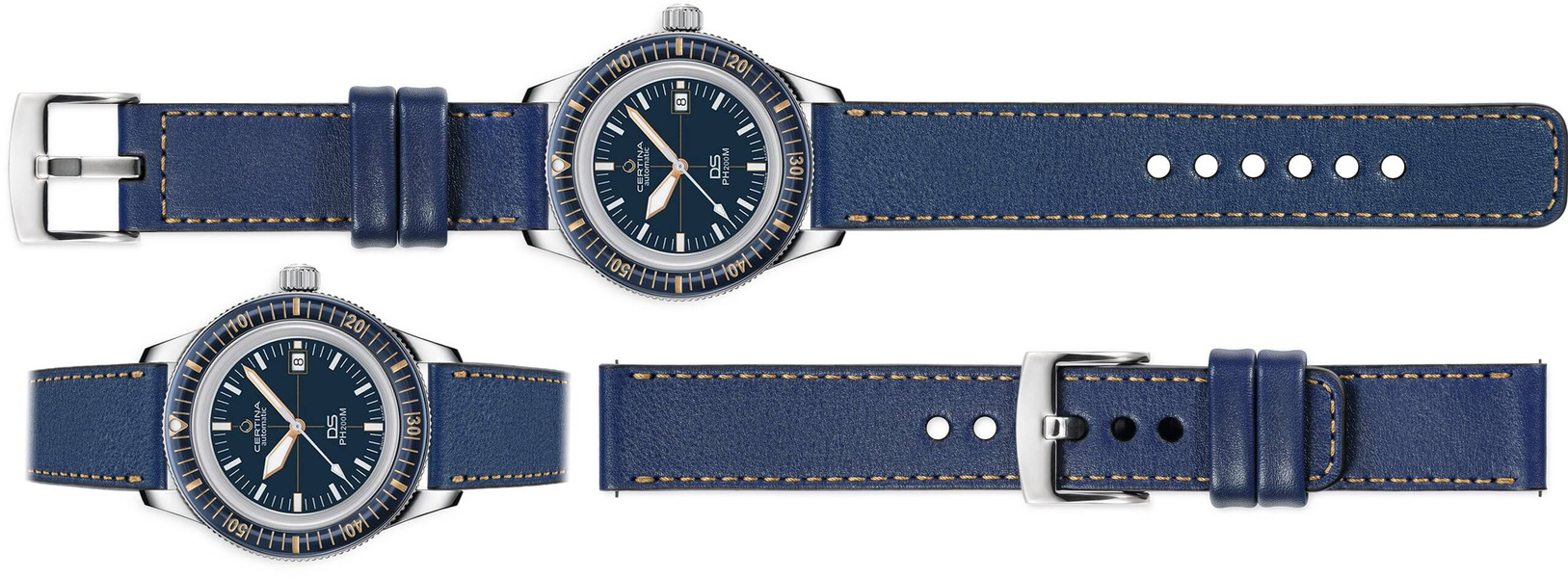 moVear Prestige C1 20mm Navy blau Lederarmband für Certina DS PH200M C036.407.16.040.00 | Navy blau Nähte [Größen XS-XXL]