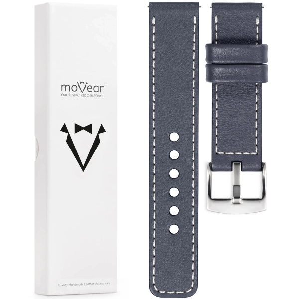 moVear Prestige C1 18mm Steel gray Leather strap for Huawei Watch GT 5 4 / Pro (42/41mm) | Steel gray stitching [sizes XS-XXL and buckle to choose from]
