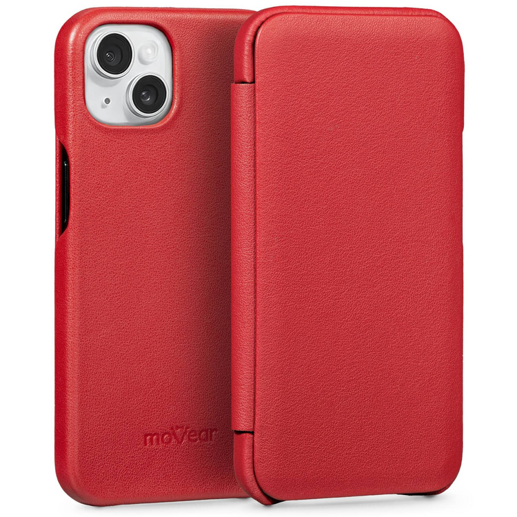 moVear flipSide S Ledertasche für Apple iPhone 13 (6.1") | Glatte Leder, Handy Hülle book type (Rot)
