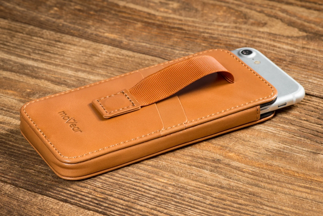 moVear pocketCase C+ Slide in leather Bag Pouch for Samsung rozmiar M (ok 148 x 71 x 8mm) | Vintage leather (Light Brown)