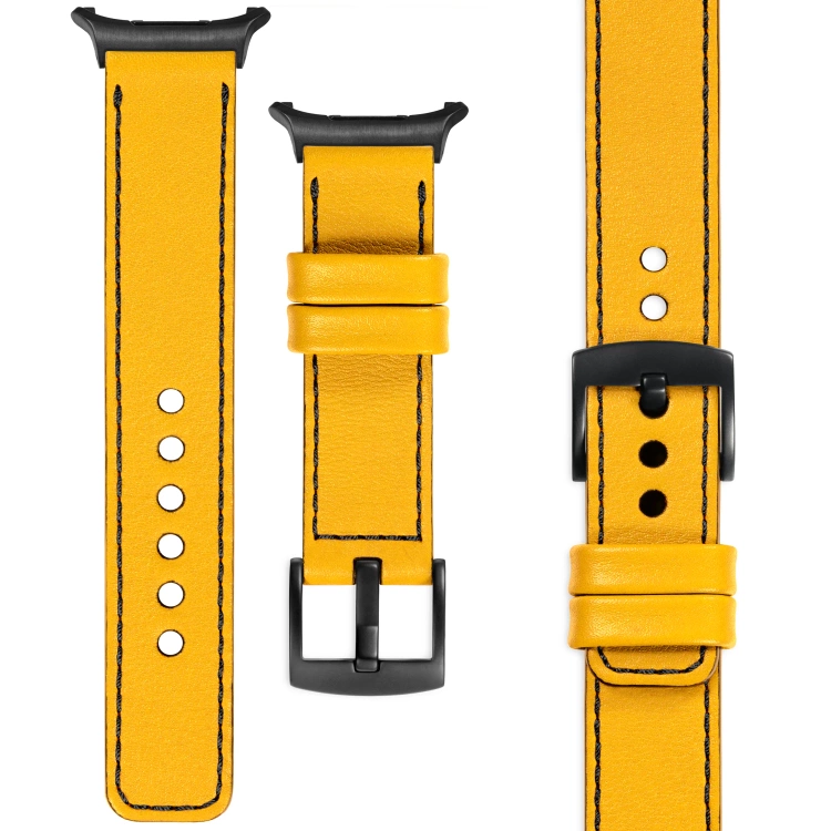 moVear Prestige C1 24mm Gelb Lederarmband für Samsung Galaxy Watch Ultra | Gelb Nähte [Größen XS-XXL und Schnalle zur Auswahl]
