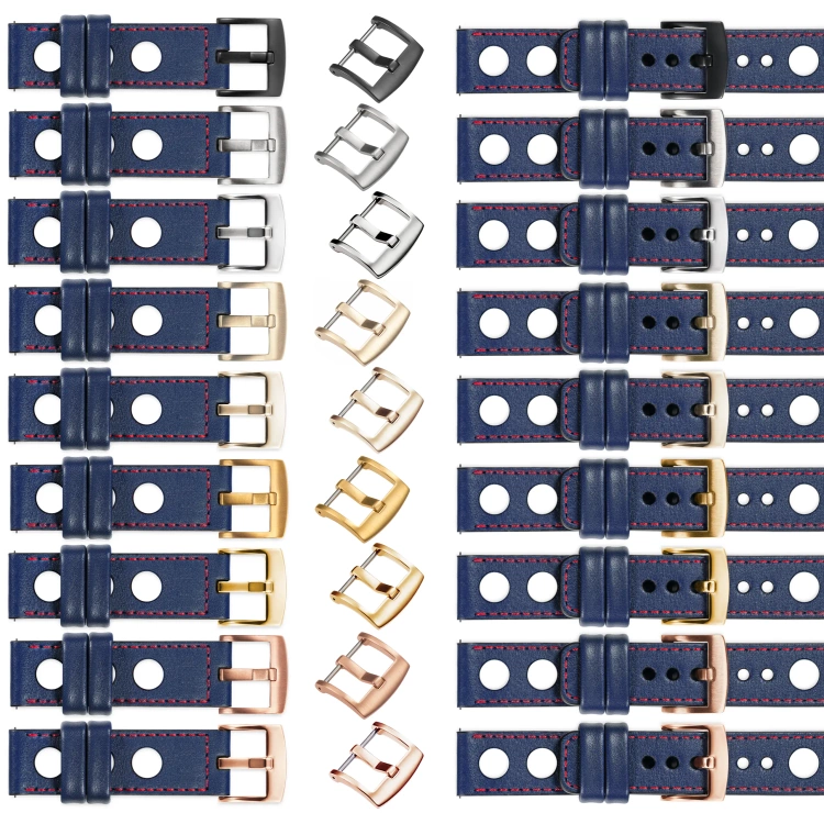 moVear Prestige R1 24mm Uhrenarmband aus Leder | Navy blau, Navy blau Nähte [Größen XS-XXL und Schnalle zur Auswahl]