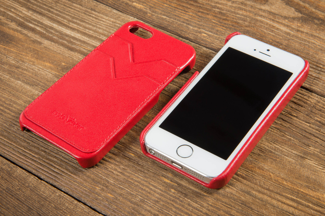 moVear backCover S+ Lederrückseite Cover für Apple iPhone SE / 5s / 5 | Glatte Leder-Hülle, Rot