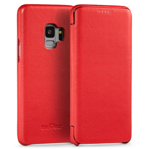 moVear flipSide S Ledertasche für Samsung Galaxy S9 (5.8") | Glatte Leder, Handy Hülle book type (Rot)
