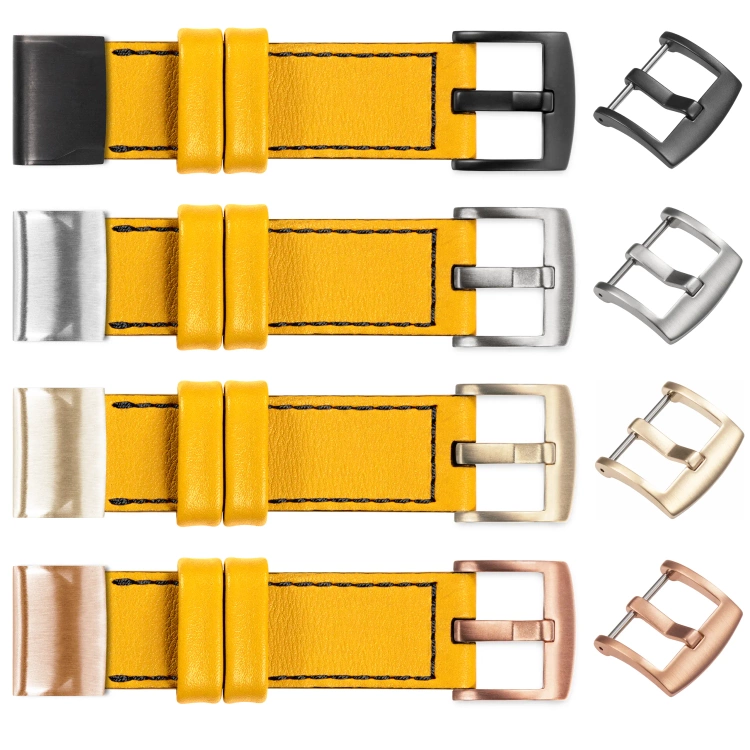 moVear Prestige C1 Leather strap for Garmin QuickFit 26mm (Fenix / Epix / Quatix / Tactix / Enduro - 51mm) Yellow, Yellow stitching [sizes XS-XXL and buckle to choose from]