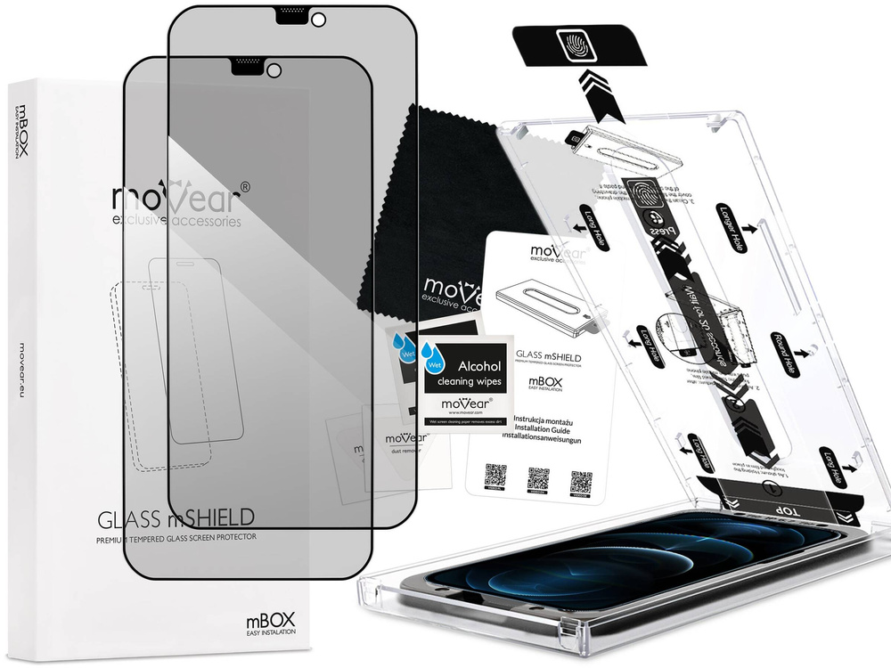 2 Stk. | moVear mBOX GLASS mSHIELD 2.5D MAX privacy für Apple iPhone 12 Pro Max (6.7") (Anti-Spionage, mit Applikator)