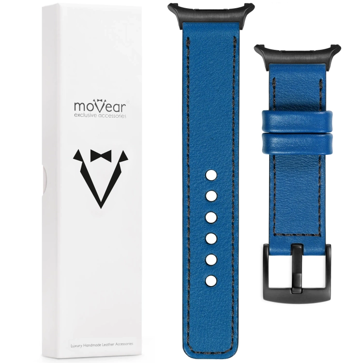 moVear Prestige C1 22mm Blau Lederarmband für Samsung Galaxy Watch Ultra | Blau Nähte [Größen XS-XXL und Schnalle zur Auswahl]