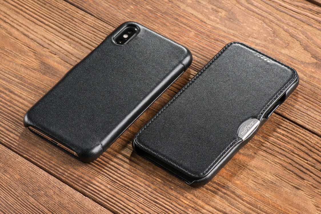 moVear flipSide C Leather case for Apple iPhone Xs / X (5.8") | Smooth leather (Black)