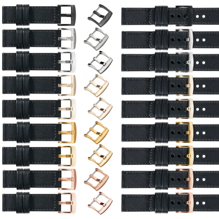 moVear Prestige C1 18mm leather watch strap | Black, Black stitching [sizes XS-XXL and buckle to choose from]