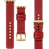 moVear Prestige C1 22mm Scharlachrot Lederarmband für Apple Watch 10 / 9 / 8 / 7 / 6 / 5 / 4 / SE (42/41/40mm) | Scharlachrot Nähte [Größen XS-XXL und Schnalle zur Auswahl]