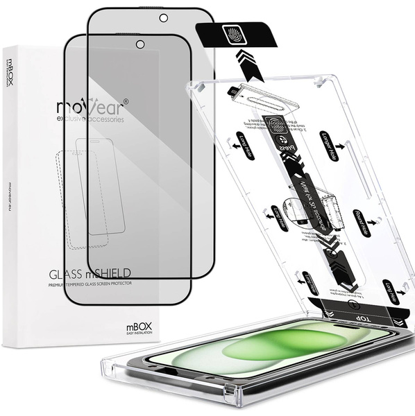 2 Stk. | moVear mBOX GLASS mSHIELD 2.5D MAX privacy für Apple iPhone 16 Plus / 15 Plus (6.7") (Anti-Spionage, mit Applikator)