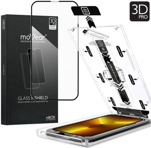 moVear mBOX GLASS mSHIELD 3D PRO for Apple iPhone 16e / 14 / 13 / 13 Pro (6.1") (easy installation)