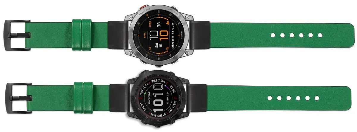 moVear Prestige S1 Lederarmband für Garmin QuickFit 26mm (Fenix / Epix / Quatix / Tactix / Enduro - 51mm) Grün [Schließe nach Wahl]