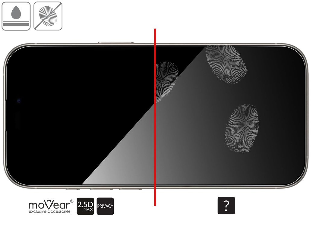 moVear mBOX GLASS mSHIELD 2.5D MAX privacy for Apple iPhone 17 Pro / 17 / 16 Pro (6.3") (Anti spy, with Applicator)