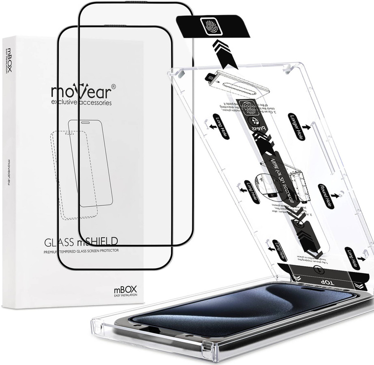 2 Stk. | moVear mBOX GLASS mSHIELD 2.5D MAX MATT für Apple iPhone 15 Pro Max (6.7") (Handyhülle freundlich, Antireflex, mit Applikator)