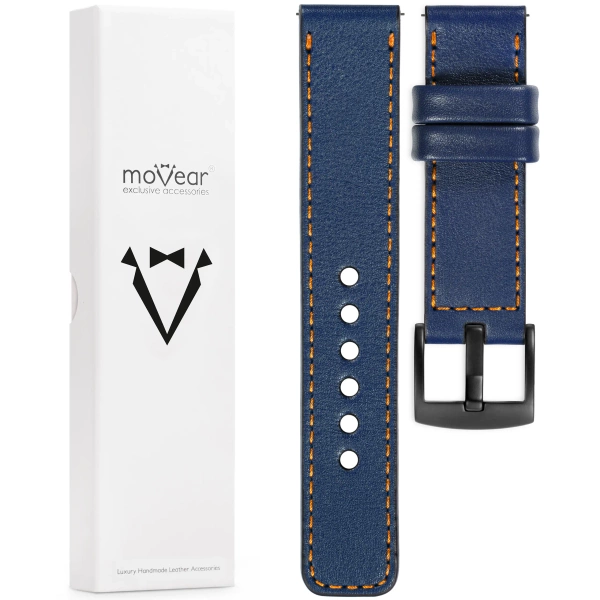 moVear Prestige C1 22mm Navy blue Leather strap for Huawei Watch 5 4 3 2 1 - GT / Pro / Ultimate (48/46mm) | Navy blue stitching [sizes XS-XXL and buckle to choose from]