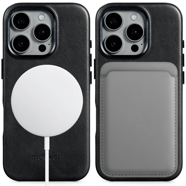 moVear [PRODUCT_MODEL] Lederrückseite für Apple iPhone 16 Pro Max (6.9") | MagSafe kompatibel, Naturgeöltes Leder (Schwarz)