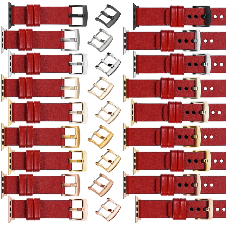 moVear Prestige S1 20mm Lederarmband für Apple Watch 10 / 9 / 8 / 7 / 6 / 5 / 4 / SE (42/41/40mm) Scharlachrot [Adapter und Schnalle zur Auswahl]