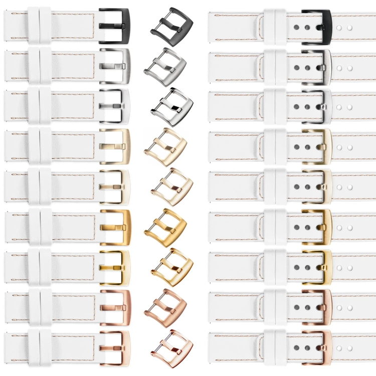 moVear Prestige C1 19mm leather watch strap | White, White stitching [sizes XS-XXL and buckle to choose from]