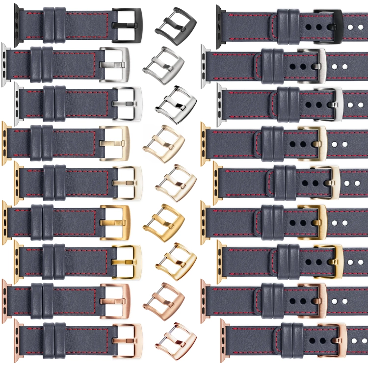 moVear Prestige C1 22mm Stahlgrau Lederarmband für Apple Watch 10 / 9 / 8 / 7 / 6 / 5 / 4 / SE (42/41/40mm) | Stahlgrau Nähte [Größen XS-XXL und Schnalle zur Auswahl]