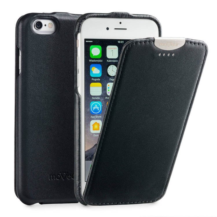 moVear flipDown C Leather Case for Apple iPhone 6 / 6s | Smooth, Black