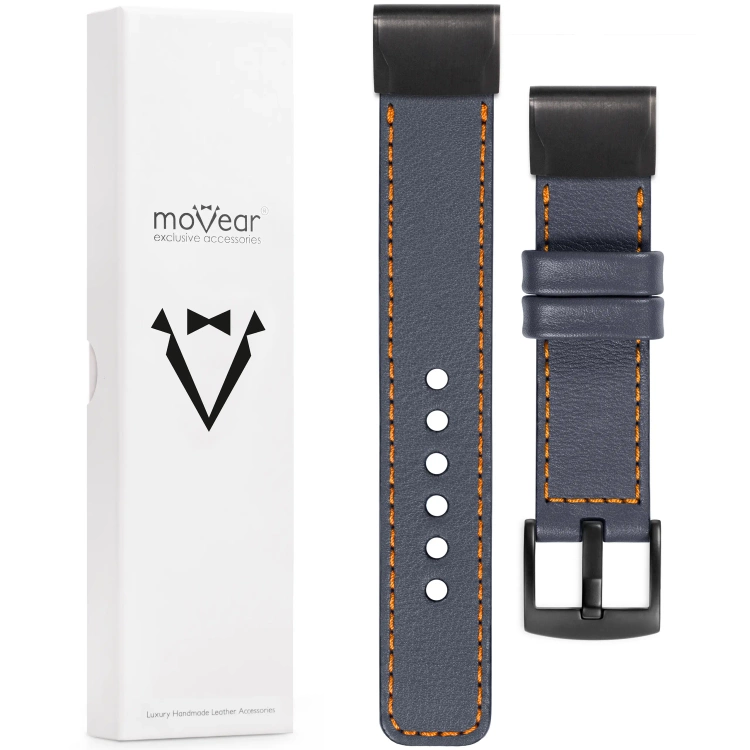 moVear Prestige C1 Leather strap for Garmin QuickFit 20mm (Fenix / Instinct - 43/42/40mm) Steel gray, Steel gray stitching [sizes XS-XXL and buckle to choose from]