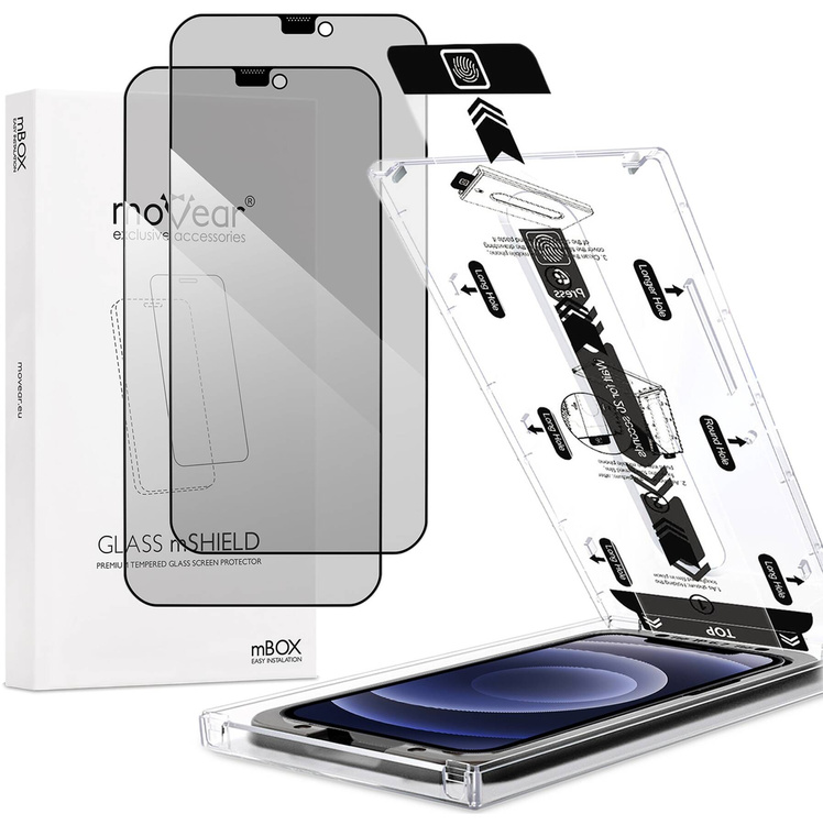 2 Stk. | moVear mBOX GLASS mSHIELD 2.5D MAX privacy für Apple iPhone 12 Pro / 12 (6.1") (Anti-Spionage, mit Applikator)