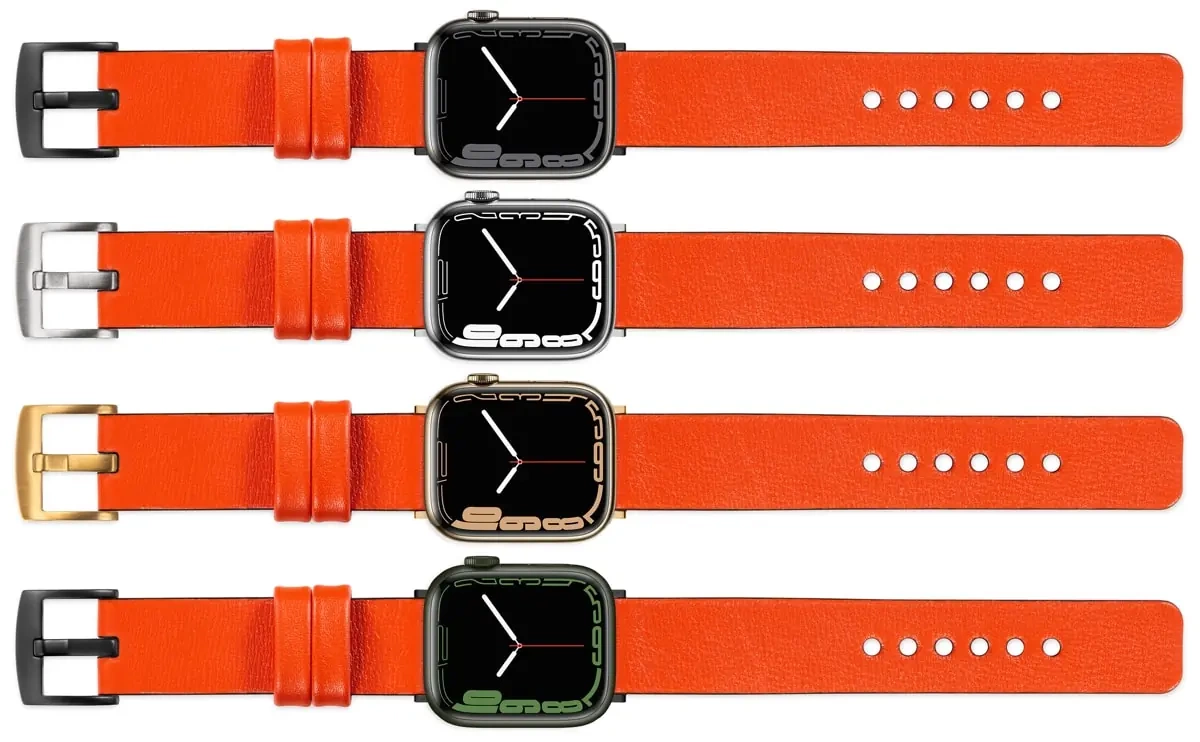 moVear Prestige S1 22mm Lederarmband für Apple Watch 10 / 9 / 8 / 7 / 6 / 5 / 4 / SE (42/41/40mm) Orange [Adapter und Schnalle zur Auswahl]