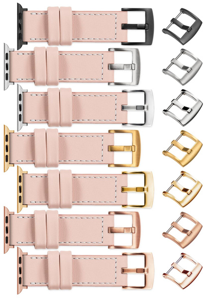 moVear Prestige C1 22mm Flesh pink Leather strap for Apple Watch 10 / 9 / 8 / 7 / 6 / 5 / 4 / SE (42/41/40mm) | Flesh pink stitching [sizes XS-XXL and buckle to choose from]