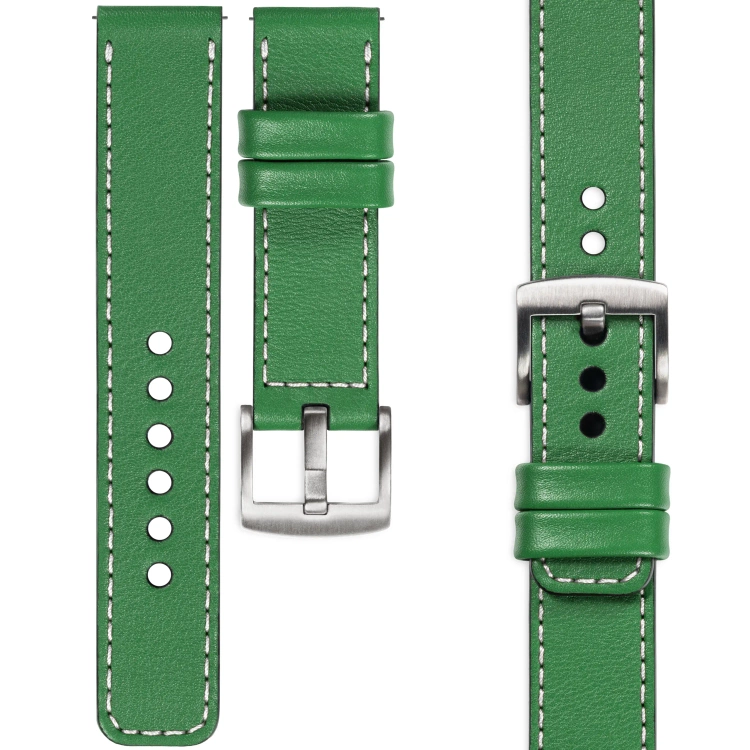 moVear Prestige C1 19mm leather watch strap | Green, Green stitching [sizes XS-XXL and buckle to choose from]