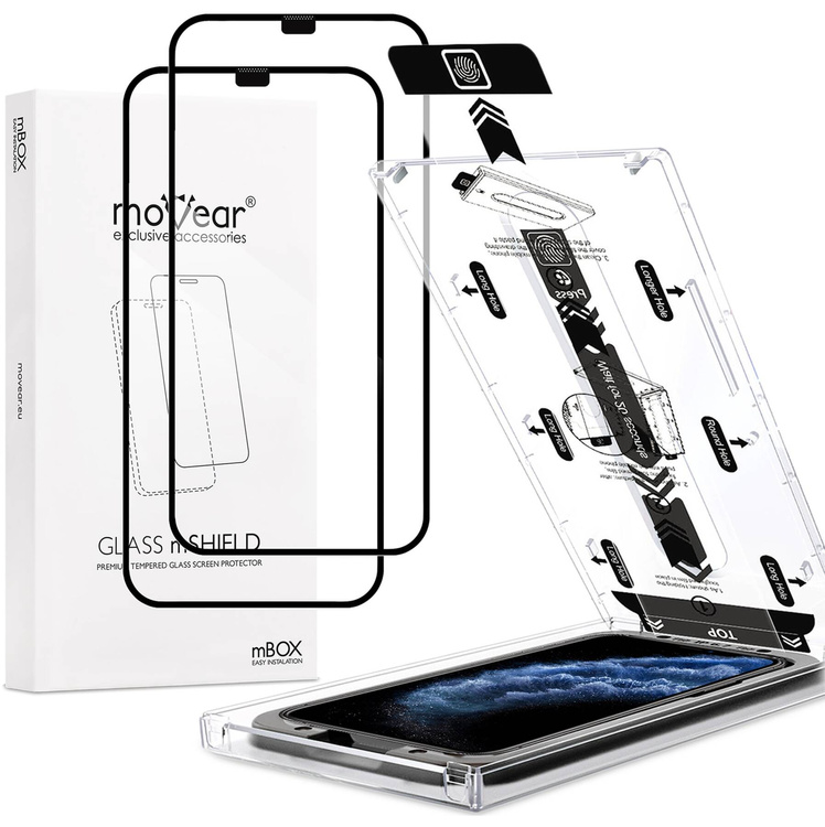 2 Stk. | moVear mBOX GLASS mSHIELD 2.5D MAX für Apple iPhone 11 Pro / Xs / X (5.8") (einfache Installation)