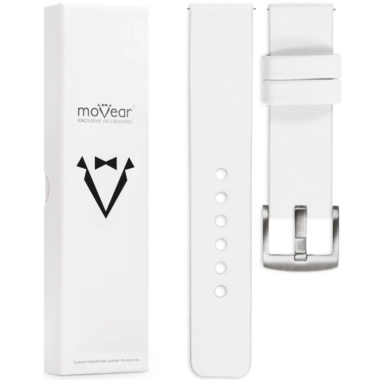 moVear Prestige S1 23mm Uhrenarmband aus Leder | Weiß [Größen XS-XXL und Schnalle zur Auswahl]