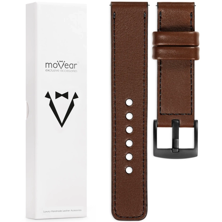 moVear Prestige C1 19mm leather watch strap | Dark brown, Dark brown stitching [sizes XS-XXL and buckle to choose from]