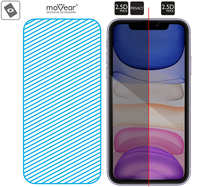 moVear mBOX GLASS mSHIELD 2.5D MAX privacy für Apple iPhone 11 / Xr (6.1") (Anti-Spionage, mit Applikator)