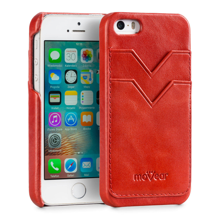 moVear backCover S+ Lederrückseite Cover für Apple iPhone SE / 5s / 5 | Vintage Leder-Hülle, Rot