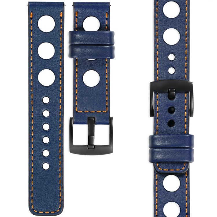 moVear Prestige R1 20mm leather watch strap | Navy blue, Navy blue stitching [sizes XS-XXL and buckle to choose from]