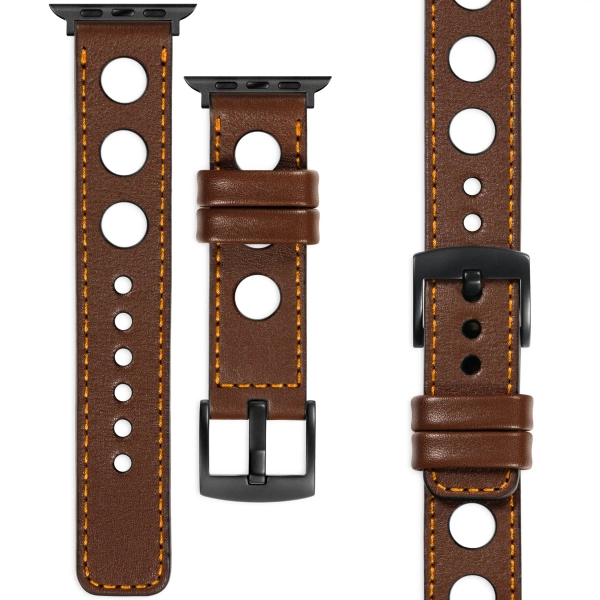 moVear Prestige R1 24mm Dark brown Leather strap for Apple Watch 10 / 9 / 8 / 7 / 6 / 5 / 4 / SE (46/45/44mm) & Ultra (49mm) | Dark brown stitching [sizes XS-XXL and buckle to choose from]