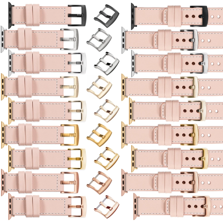 moVear Prestige C1 22mm Fleisch rosa Lederarmband für Apple Watch 10 / 9 / 8 / 7 / 6 / 5 / 4 / SE (42/41/40mm) | Fleisch rosa Nähte [Größen XS-XXL und Schnalle zur Auswahl]