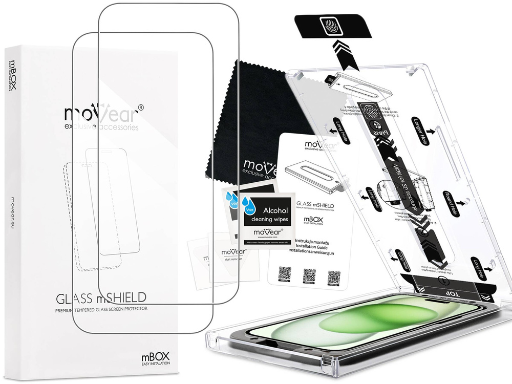 2 pcs. | moVear mBOX GLASS mSHIELD 2.5D for Apple iPhone 16/15 Plus / 15 Pro Max (6.7") (easy installation)