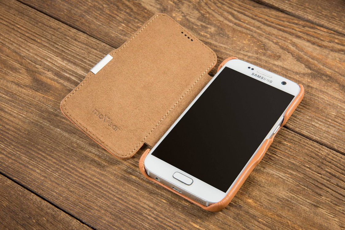 moVear flipSide C Leder-Hülle für Samsung Galaxy S6 | Glatte Ledercase, Cappuccino