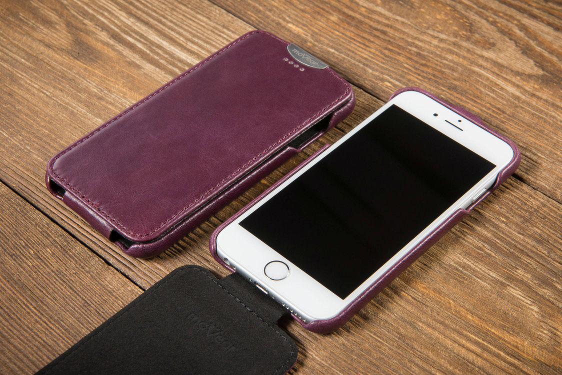 moVear flipDown C Leder-Hülle für Apple iPhone 6 / 6s | Vintage Ledercase, Violett