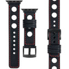 moVear Prestige R1 20mm Schwarz Lederarmband für Apple Watch 8 / 7 / 6 / 5 / 4 / SE (41/40mm) | Schwarz Nähte [Größe und Schnalle zur Auswahl]
